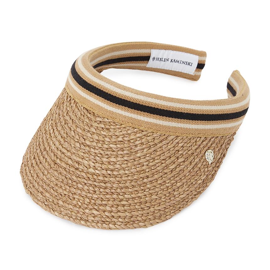 HELEN KAMINSKI Bianca 8 Stripe Women’s Visor Cap HAT52203 NOUGAT BLACK STRIPE
