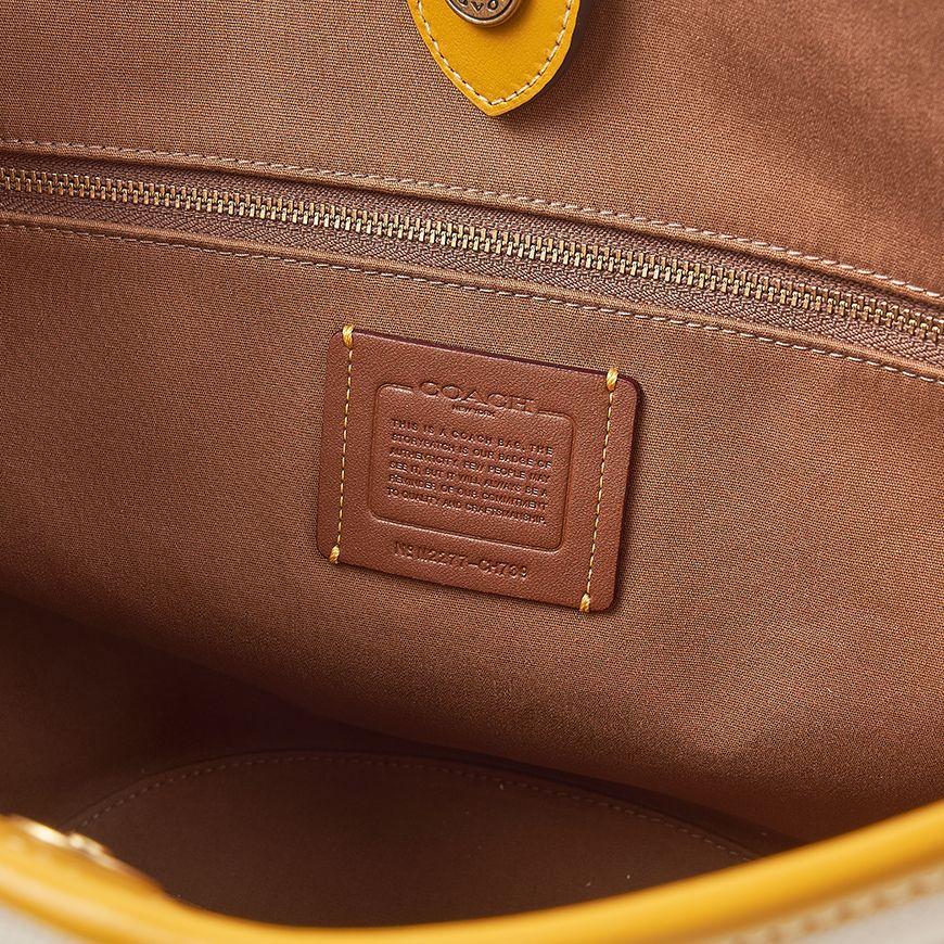 Coach Natural Canvas Yellow Gold Field Bucket Shoulder Bag