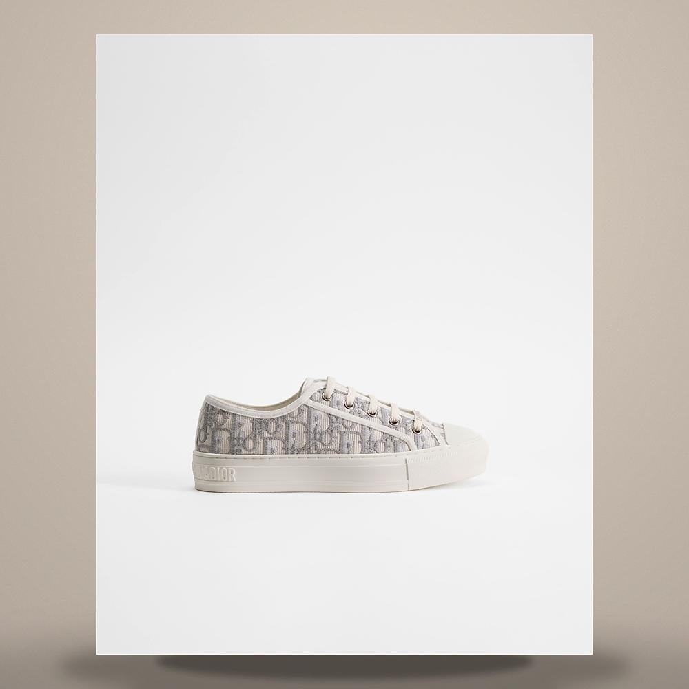 DIOR Stone Gray Cotton WalknDior Oblique Embroidered Low-Top Sneakers