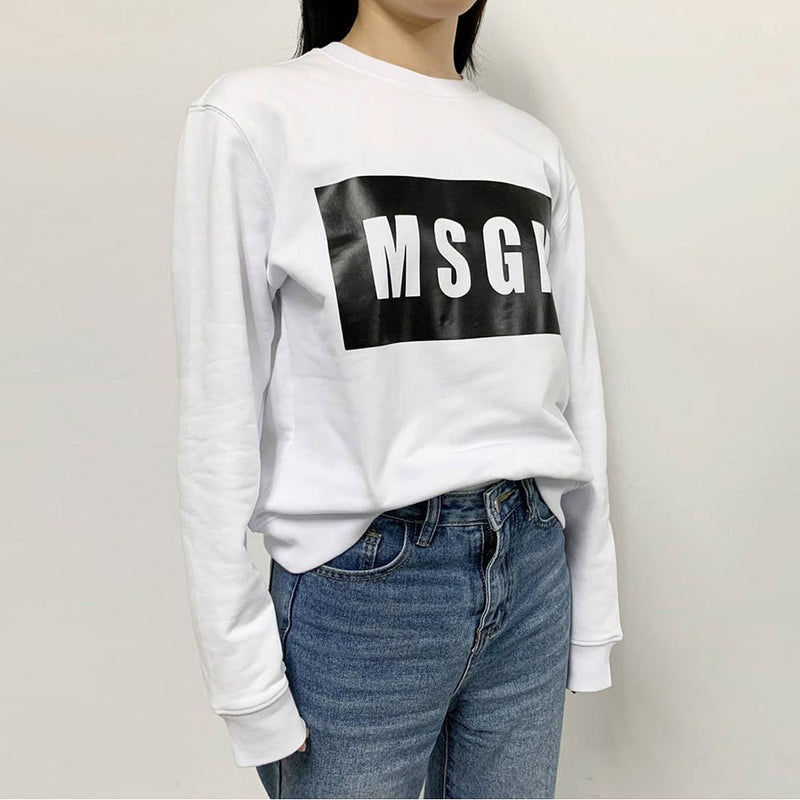 MSGM Box Logo Crewneck Sweatshirt White Women’s 2441MDM96 184298 01