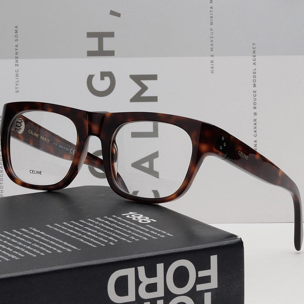 CELINE Thick Square Tortoise Acetate Eyeglass Frames Unisex CL50033I 054