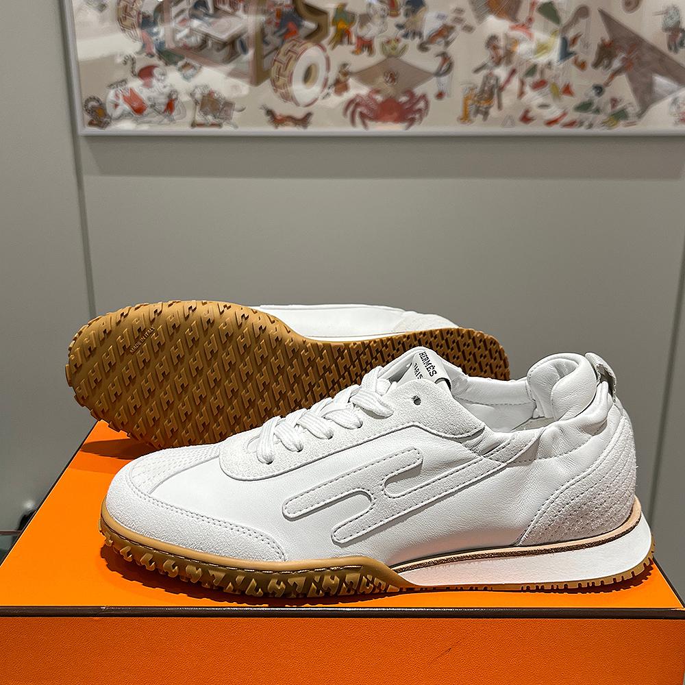 HERMES Women’s White Suede Goatskin Jet Low Top Sneakers