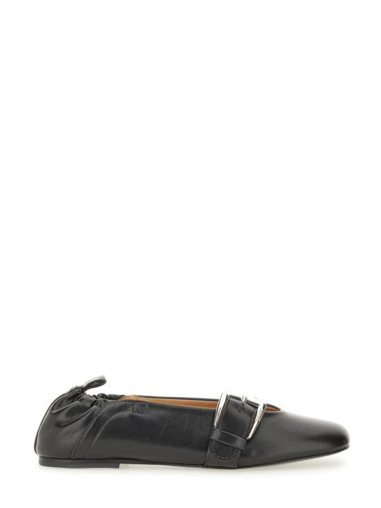 GANNI Black Leather Ballet Flats S3117099 BLACK DOM