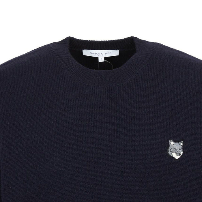 Maison Kitsune Fox Head Wool Crewneck Sweater Men Navy PM00817 KT1180 0413