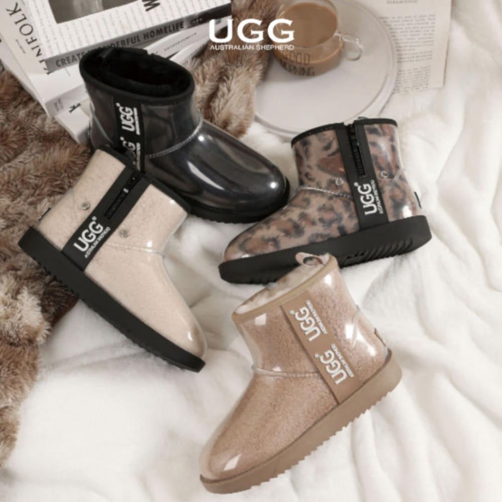 Ugg Rainy Clear Side-Zip Winter Faux Fur Boots Rain Boots AS3046