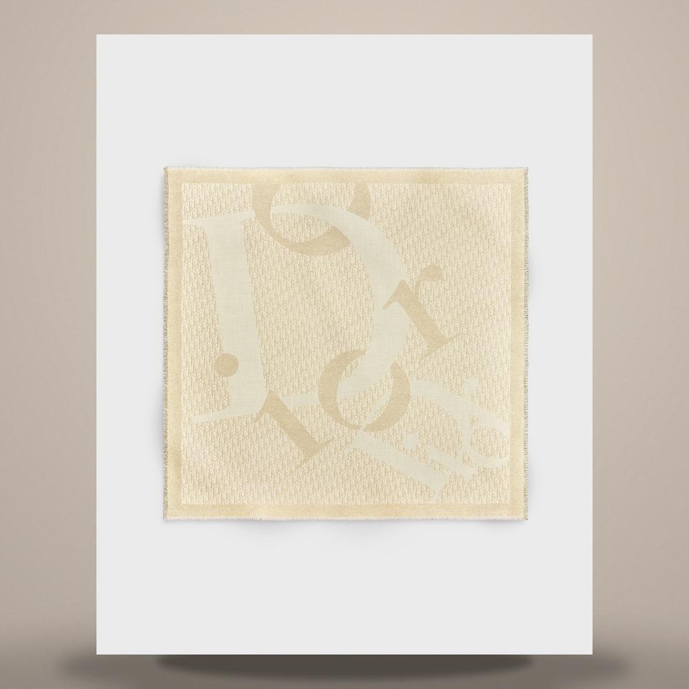 DIOR Beige Virgin Wool Blend Metallic Thread Infinity Shawl Sca 62TS140J1061C101