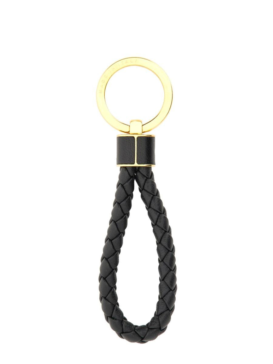 Bottega Veneta Silver Tone Leather Braided Keyring