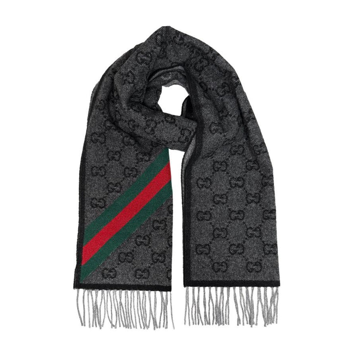 GUCCI Wool GG Logo Web Black Scarf