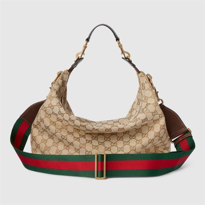 GUCCI Brera Medium Crossbody Bag Beige Canvas Leather Trim