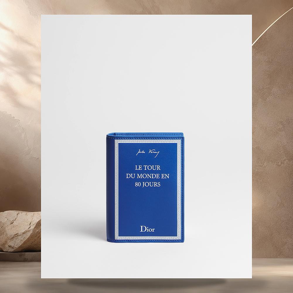 DIOR Blue White Embossed Calfskin Passport Cover Wallet 2BTPH023GUI H052