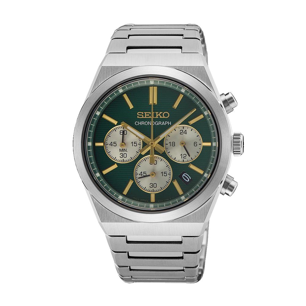 Seiko Men’s Chronograph Sapphire Silver Green Metal Watch SSB461 P1