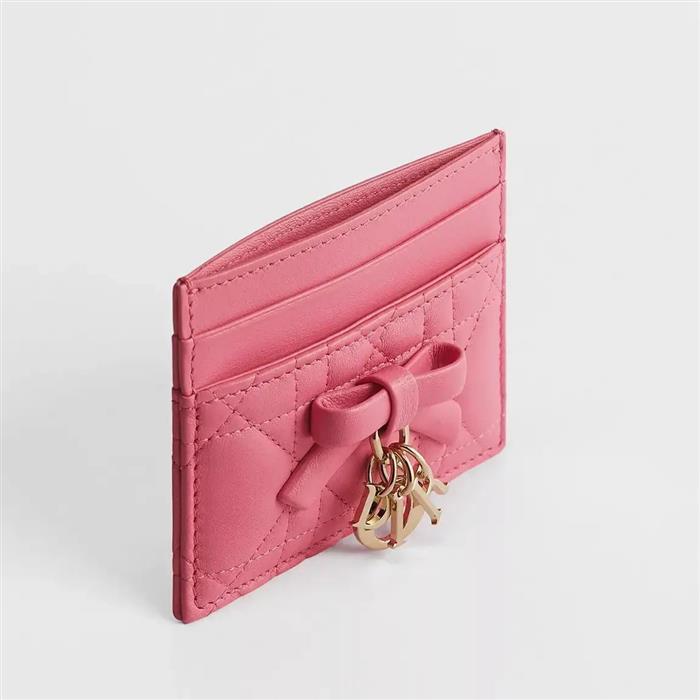 DIOR Lady Dior Freesia Leather Card Holder Wallet