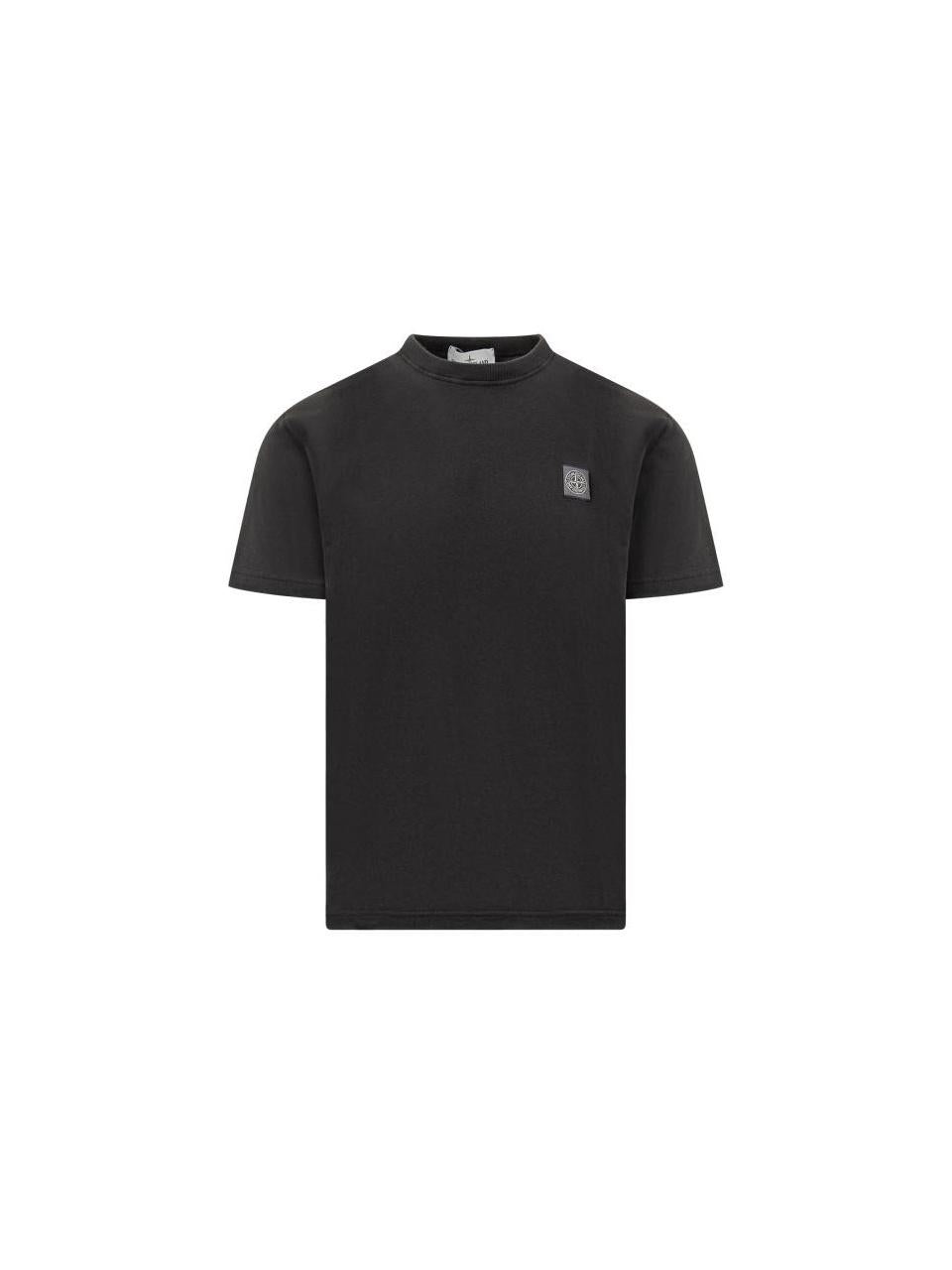 STONE ISLAND FISSATO Effect Cotton Jersey T-Shirt Black Men
