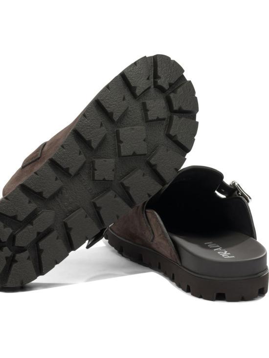PRADA Dark Brown Suede Mule Sandals