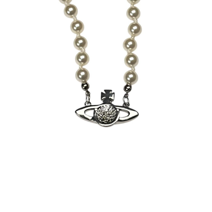 Vivienne Westwood Mini Pearl Bas Relief Silver Necklace