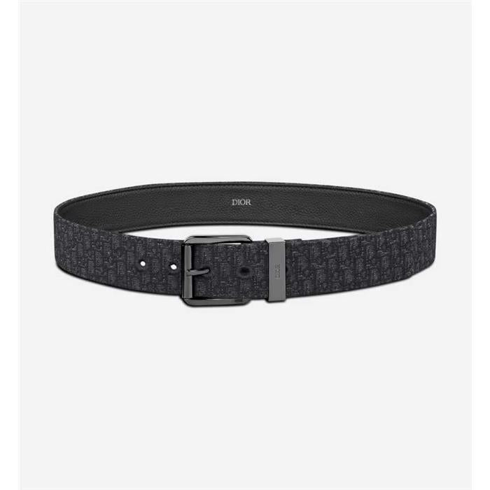 DIOR Men’s Leather Belt 35mm Black Silver Buckle
