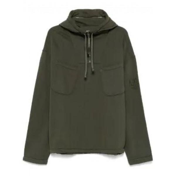CP Company Brushed Emerized Diagonal Fleece Hoodie Men’s Green