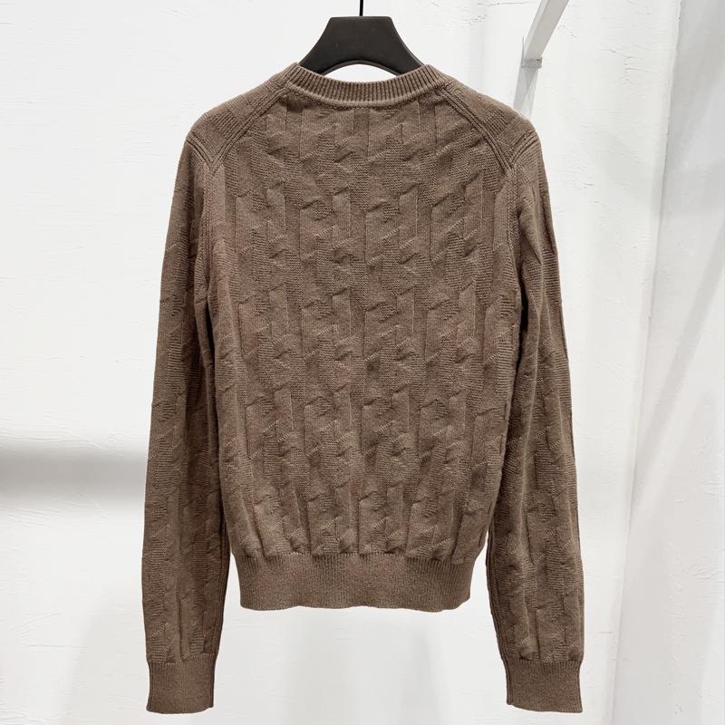 HERMES H Logo Long Sleeve Wool Crewneck Sweater Etoupe