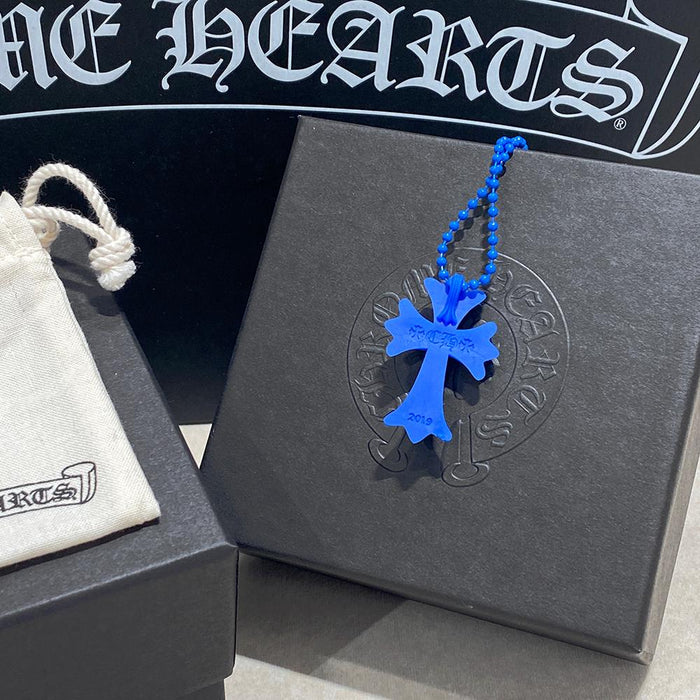 Chrome Hearts Blue Silk Chrome CH Cross Pendant Necklace