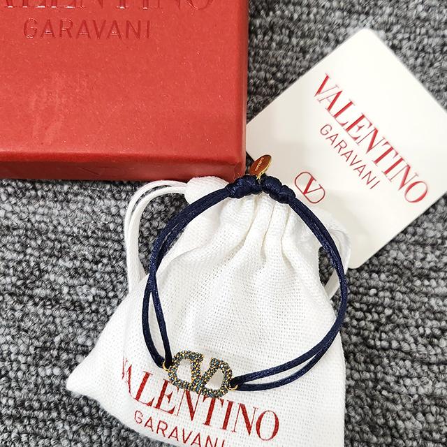 VALENTINO V Logo Crystal Knot Bracelet Navy Unisex