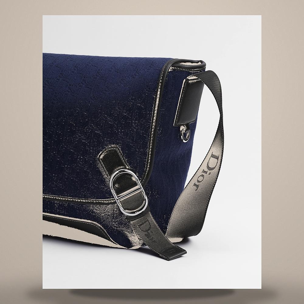 DIOR Navy Blue Dior Oblique Jacquard Medium Flap Strap Crossbody 1DBME214SLDH598