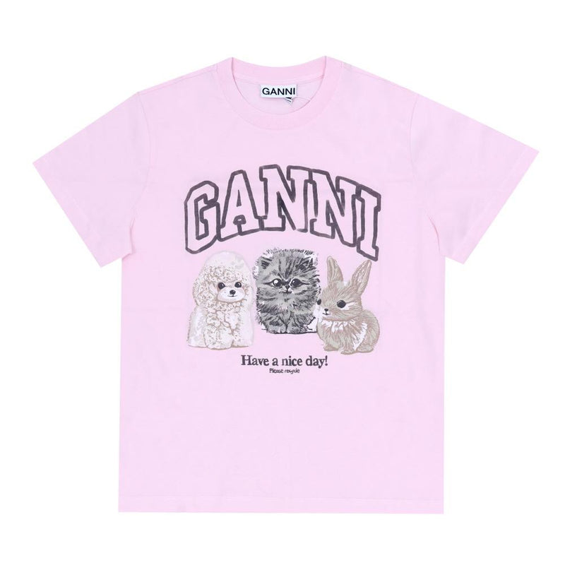 GANNI Animal Logo Short Sleeve T-Shirt Women Black