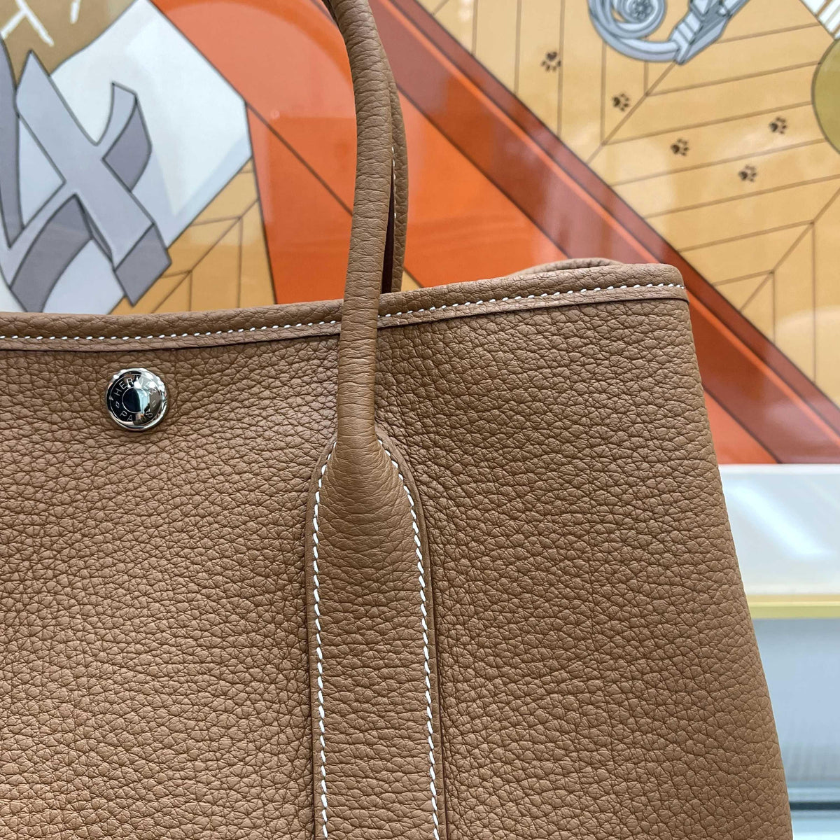 HERMES Gold Garden Party 30 Leather Tote Bag 051568