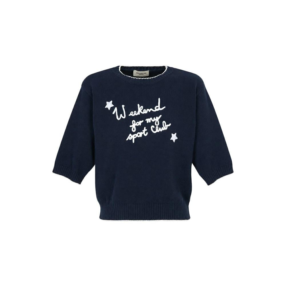 Max Mara Navy Embroidered Short-Sleeve Knit T-Shirt 2625366191 019