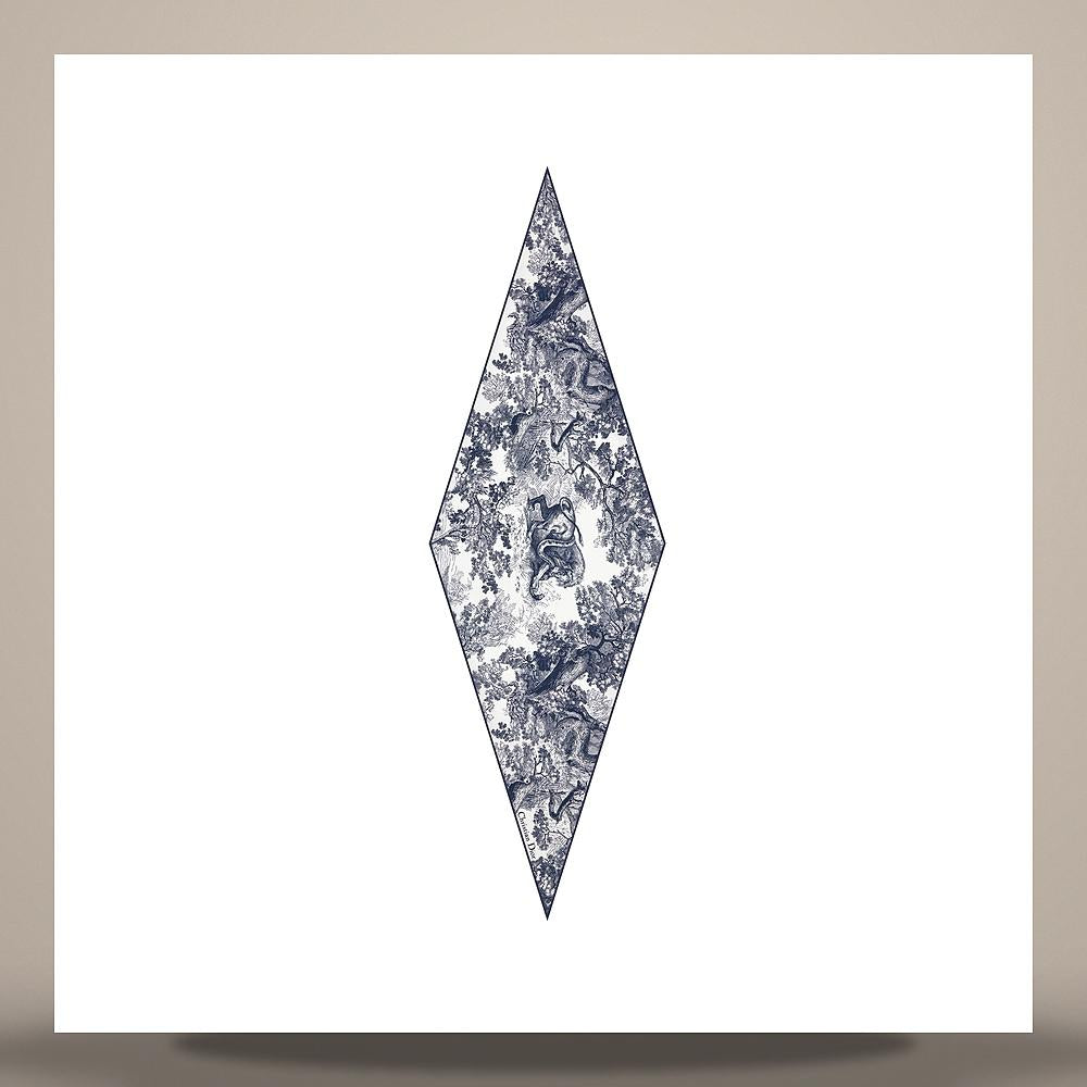 DIOR Toile de Jouy Sauvage Dior Diamond Silk Twill Scarf Ivory Navy