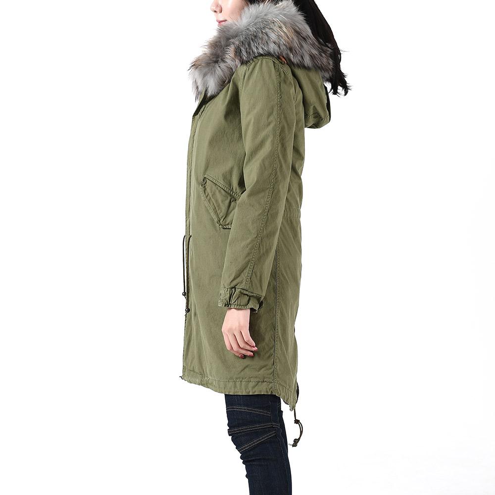 Mr & Mrs Khaki Raccoon Fur Trim Rabbit Fur Parka Jacket