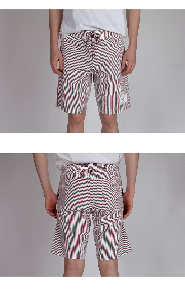 THOM BROWNE Seersucker Board Swim Shorts Navy White