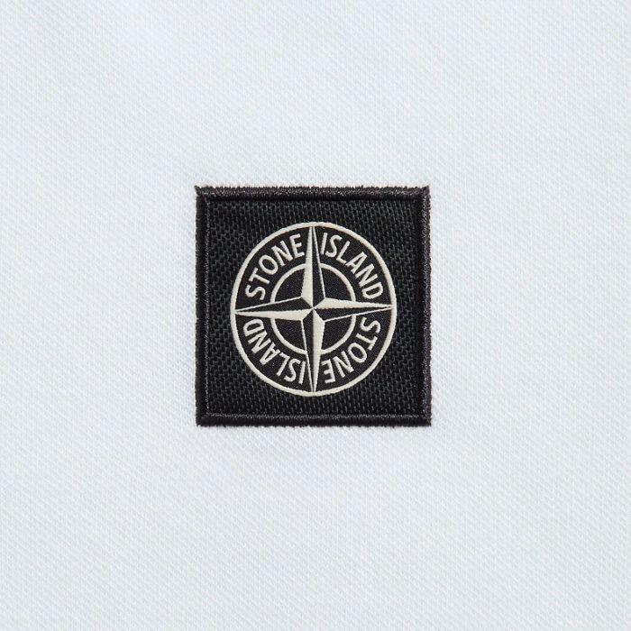 STONE ISLAND Logo Patch Short Sleeve Polo Shirt White Cotton Men