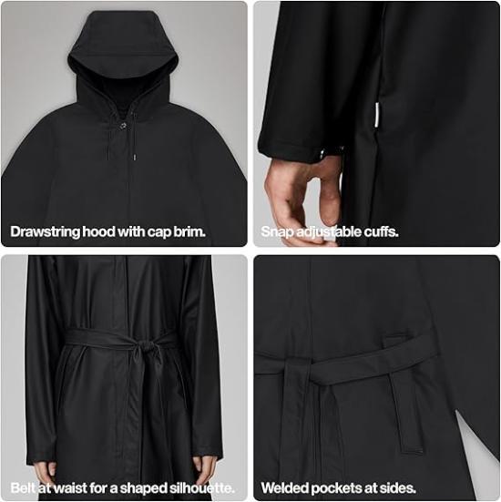 RAINS A-Line Long Jacket for Men 1204001 BLACK DOM