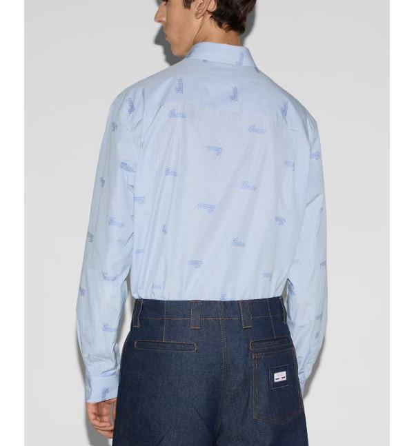 GUCCI Embroidered Stripe Cotton Long-Sleeve Shirt