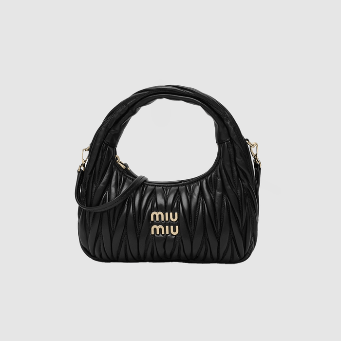 Miu Miu Matelassé Nappa Leather Hobo Shoulder Bag Black