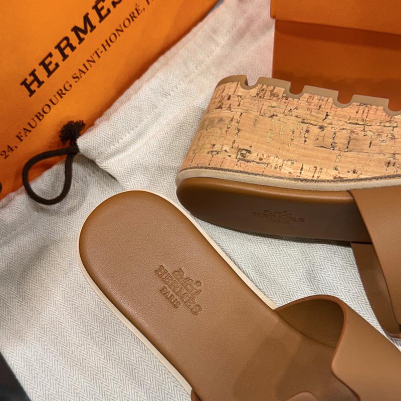 HERMES Brown Calfskin Wedge Heel Sandal for Women 30