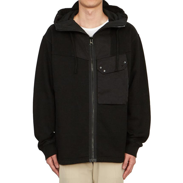 Ten C Men’s Fleece Lined Hooded Zip-Up Knit Jacket Black
