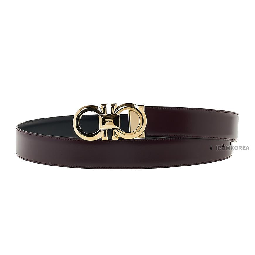 Ferragamo Men’s Reversible Gancini Leather Belt DARK BAROLO 0770938
