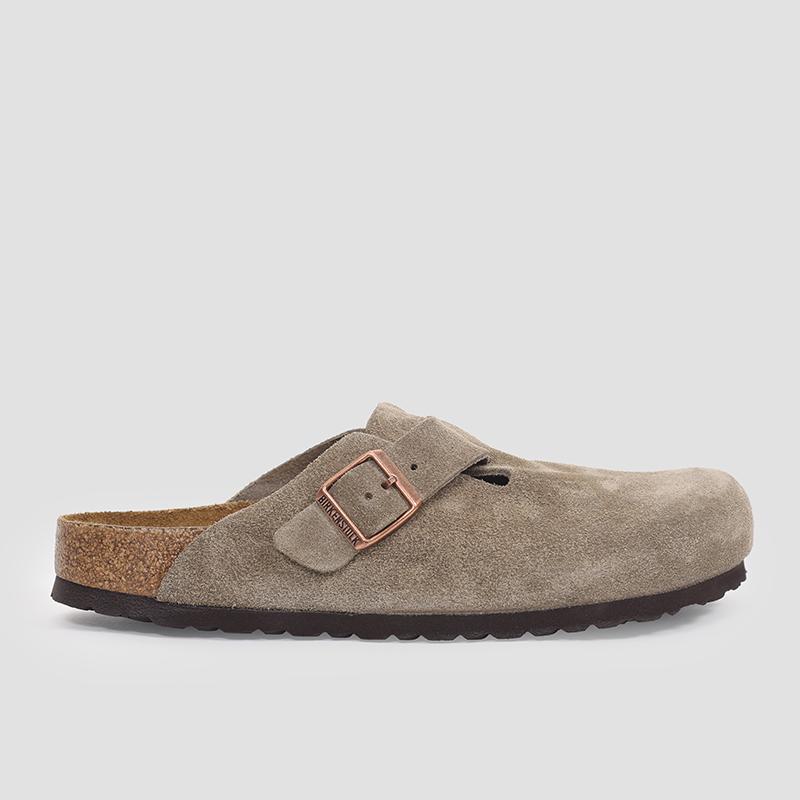 Birkenstock Boston Soft Footbed Suede Mule Taupe Unisex Sandals 560773