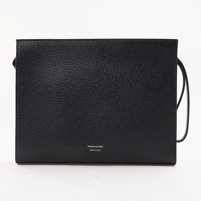 Ferragamo Gancini Leather Clutch Pouch Black Men’s Bag