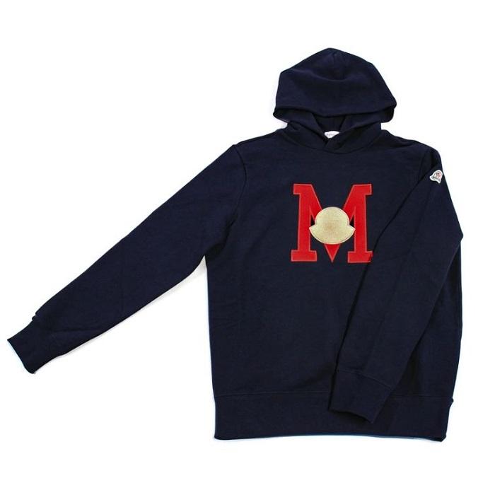 Moncler Navy Patch M Logo Pullover Hoodie Mens T-Shirt