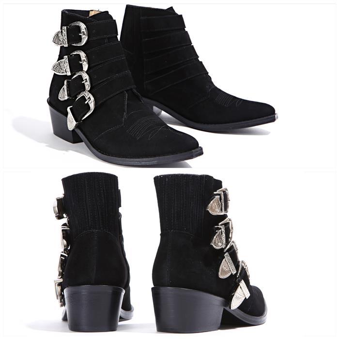 TOGA PULLA Suede Black Buckle Ankle Boots Women