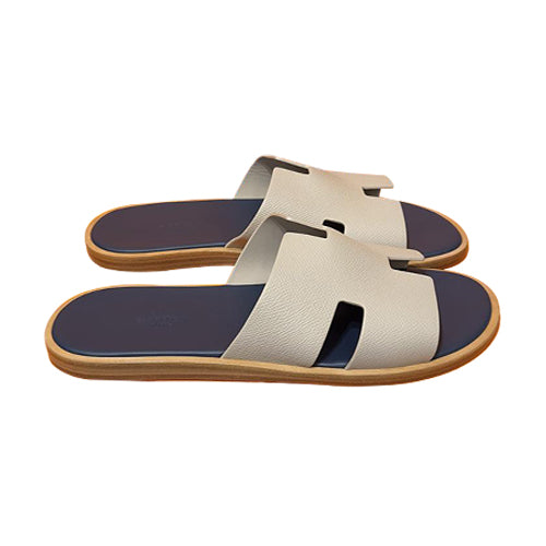 HERMES Izmir Slippers Epsom White Blue Celeste Men