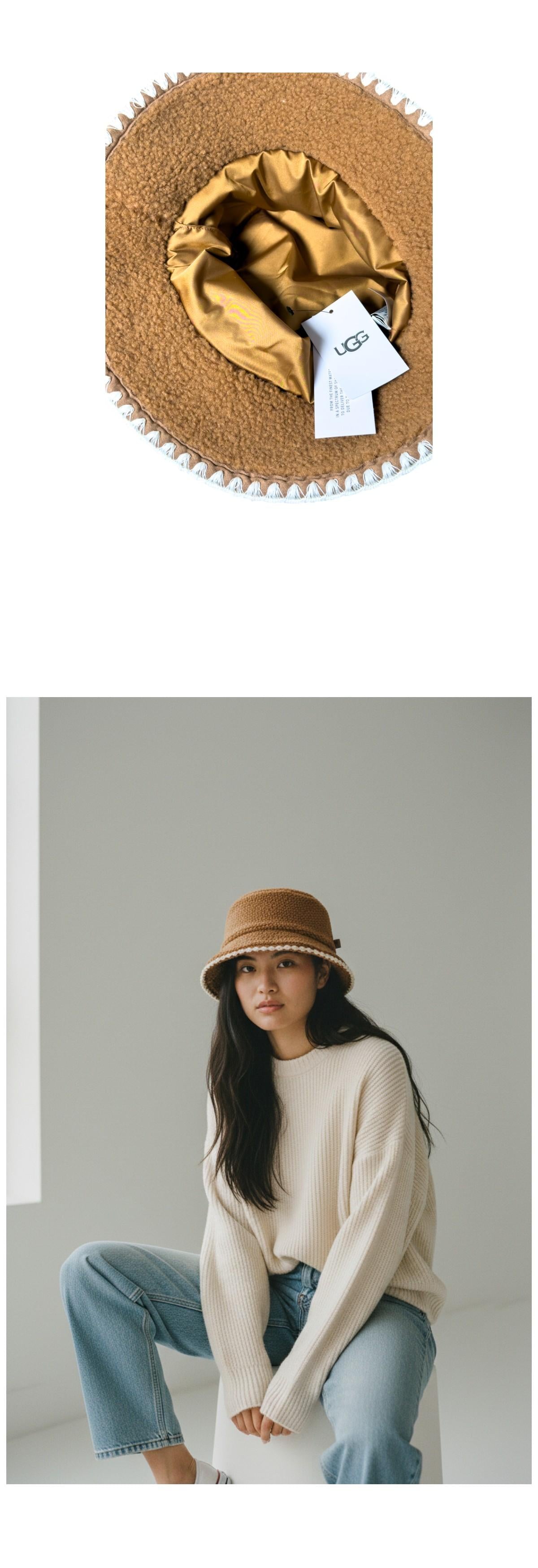 Ugg Fluff Scalloped Bucket Hat Chestnut Faux Fur Women’s