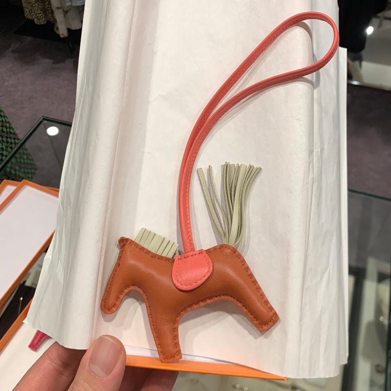 HERMES Rodeo Charm Red Orange Calfskin Lambskin Key Ring Unisex