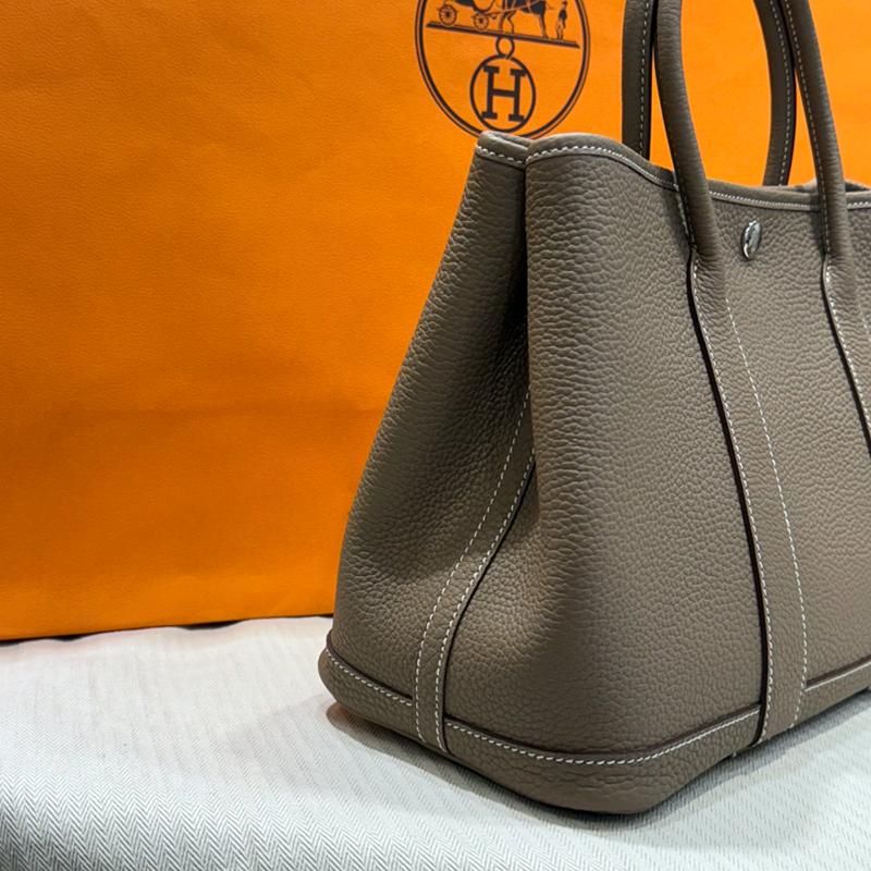 HERMES Garden Party Tote Bag Etoupe Negonda Leather Palladium Hardware 30