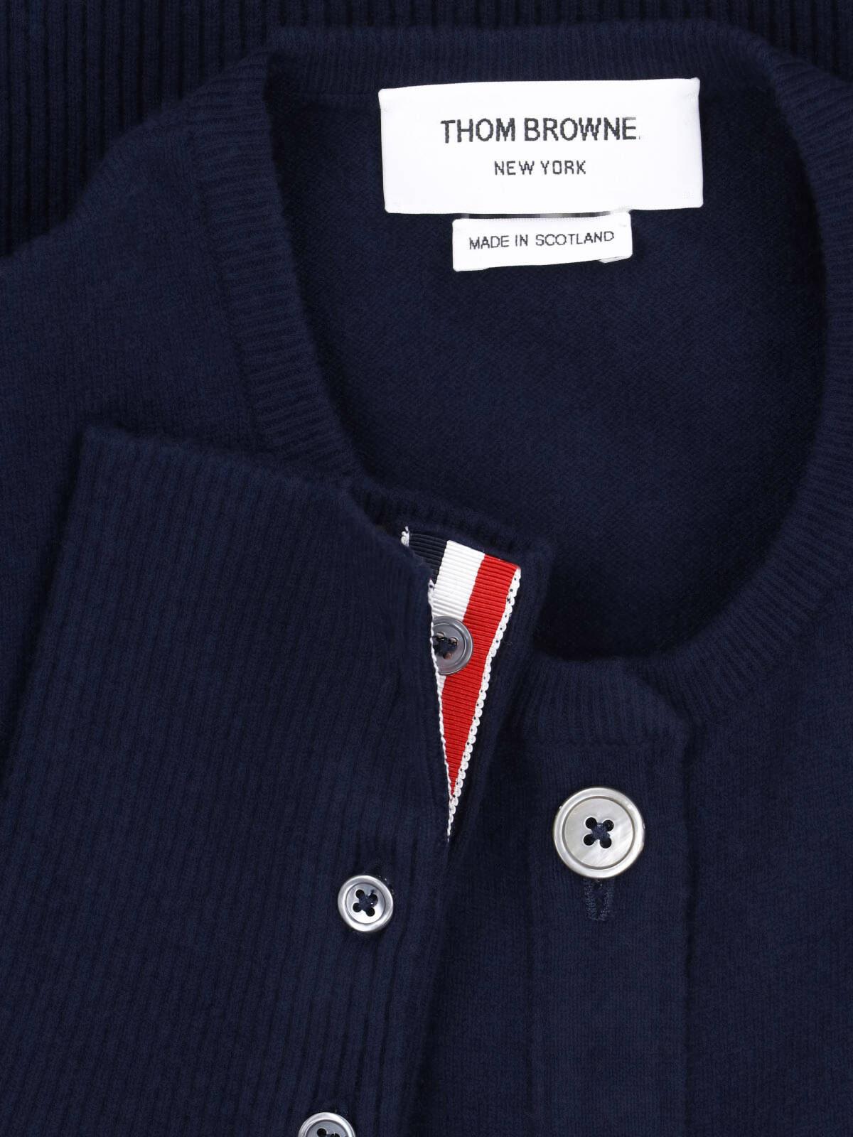 THOM BROWNE Navy Wool Knit Cardigan