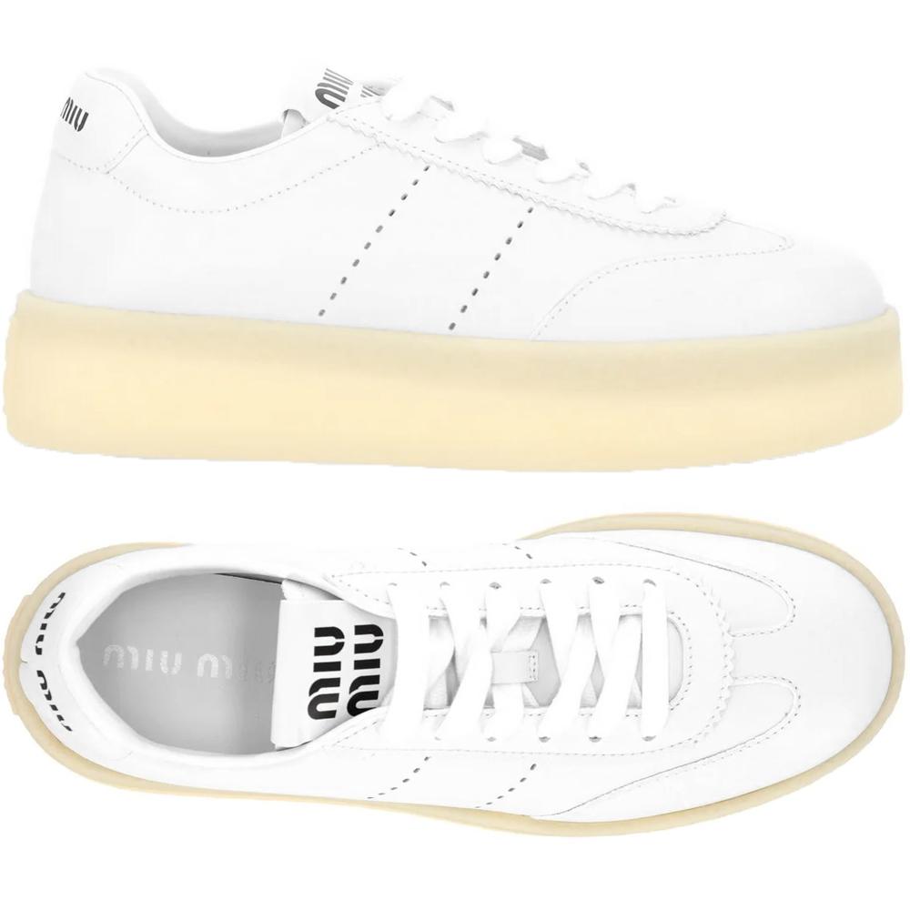 Miu Miu Signature Logo Low-Top Sneakers White Leather Women’s 5E278E LW4 F0009