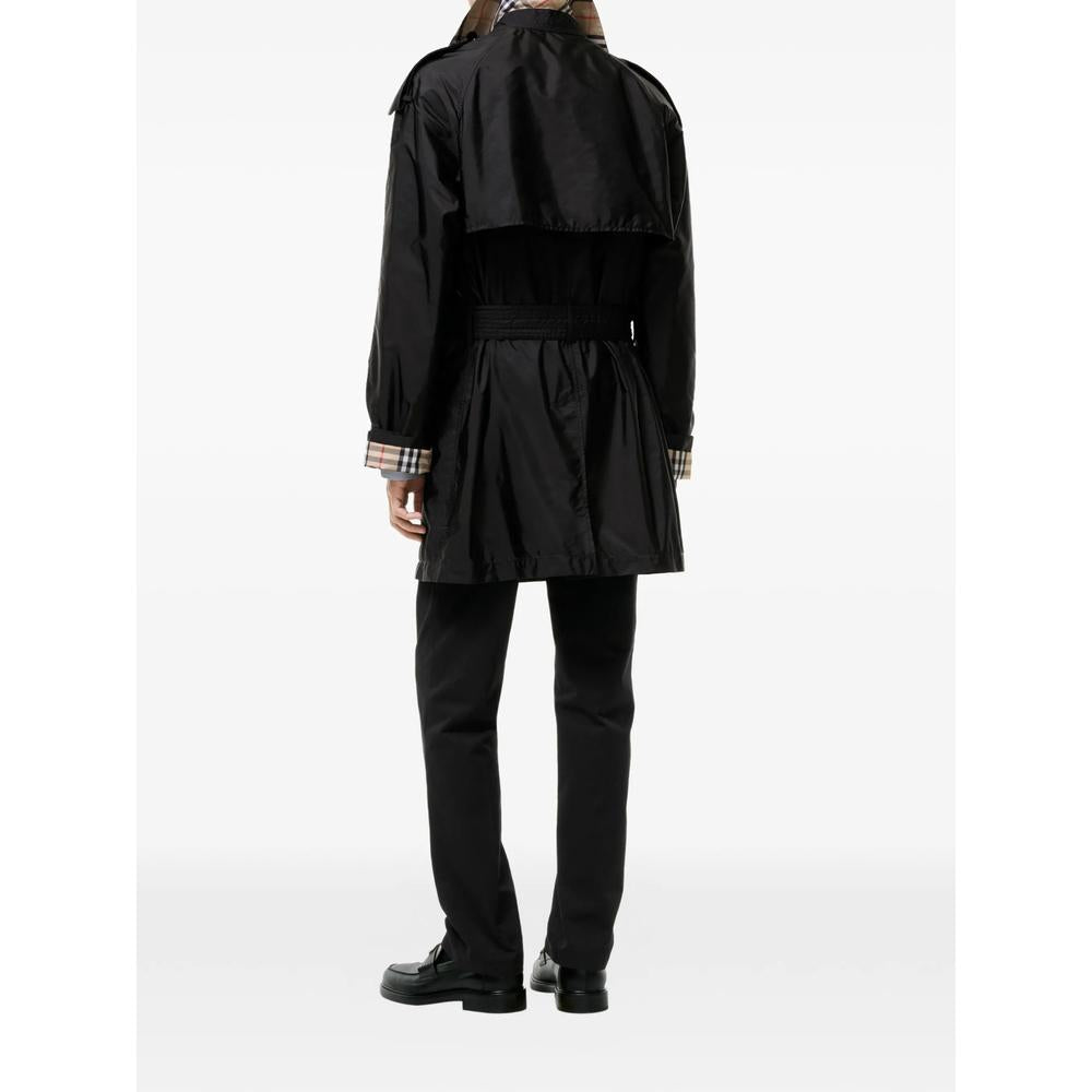 BURBERRY Black Cotton Gabardine Double-Breasted Trench Coat Men
