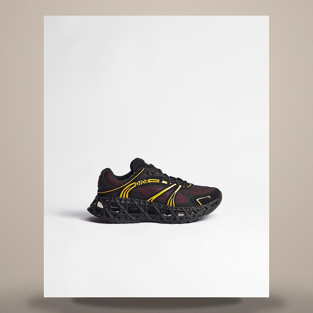 DIOR Black Suede Calfskin Sneakers Yellow Technical Fabric Red Mes 3SN323AAYH931